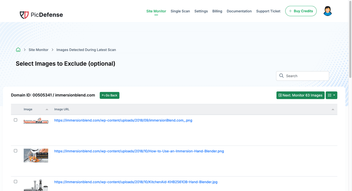 PicDefense site monitoring step 2: Configure monitoring schedule and alert preferences for weekly automated scans